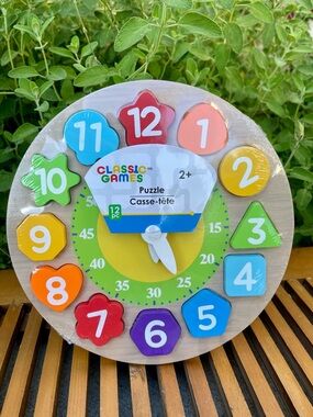 Classic Kids Wooden Clock Puzzle, Play Clock, preschool, Teaching Time